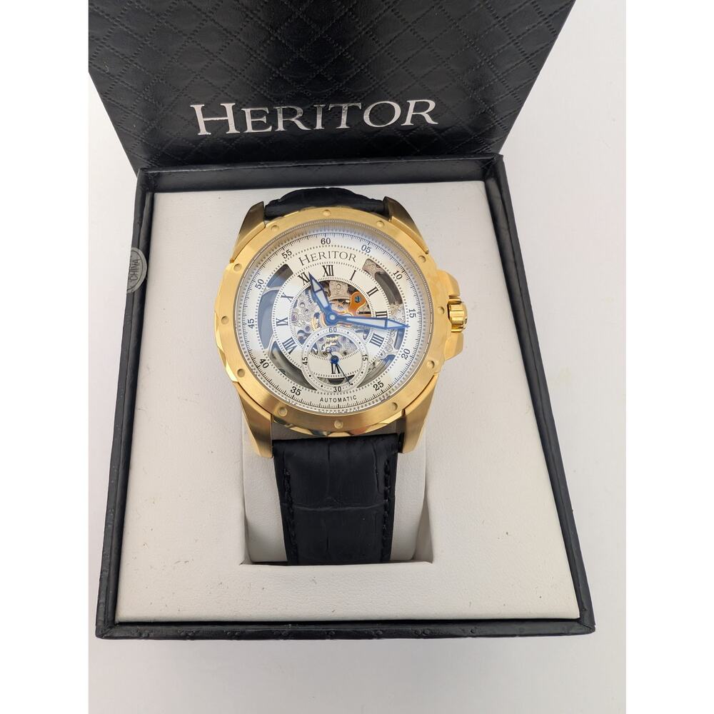 Heritor Pytheas Men's Goldtoned Automatic Skeleton Watch 22 Jewels